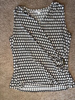Charter Club Black & White Geometric Faux-Wrap Sleeveless Camisole